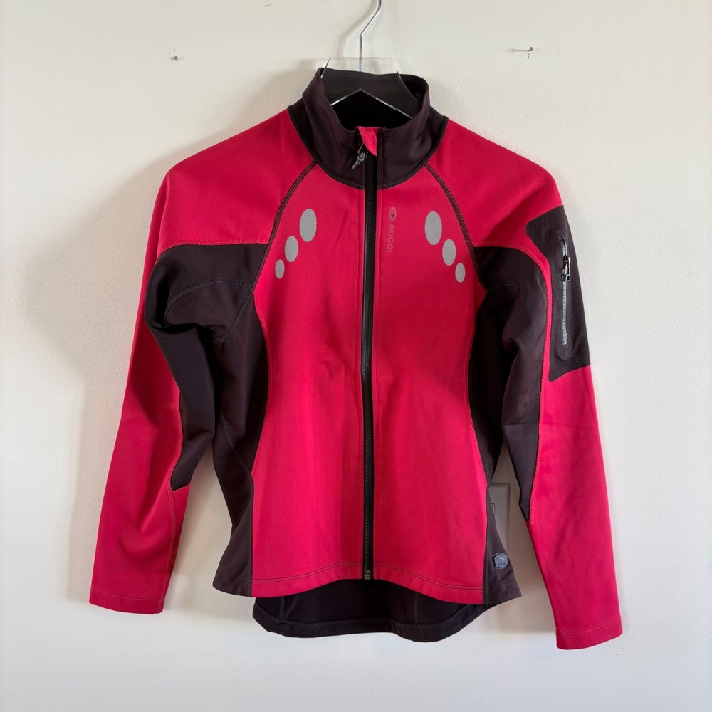 Sugoi Womens Softshell Cycling Jacket Red Brown Full Zip Reflective Bike Coat XS